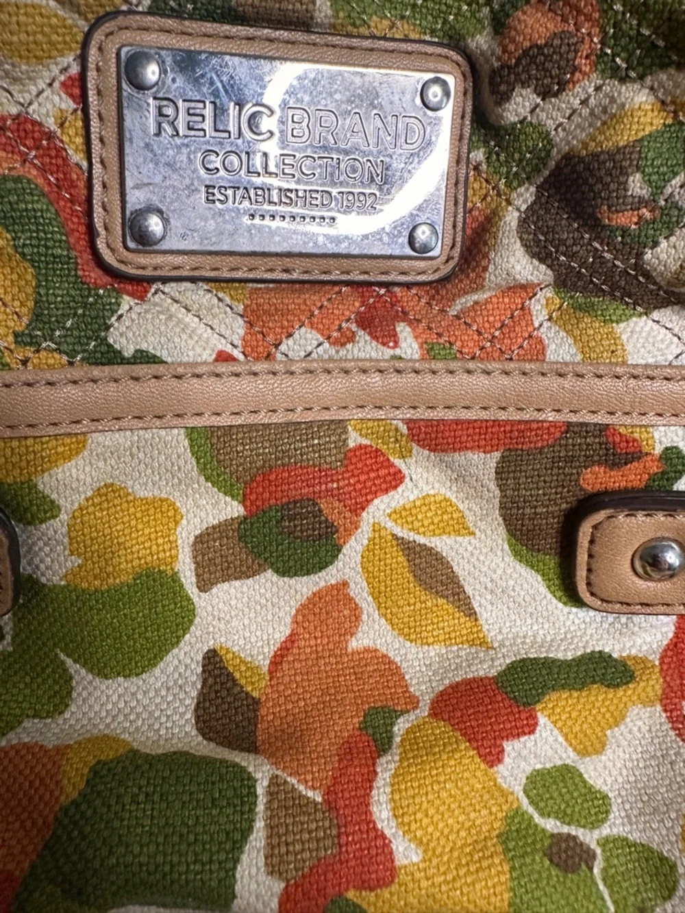 Relic Multicolor Canvas Shoulder Bag - Green/Orange/Yellow Floral Print